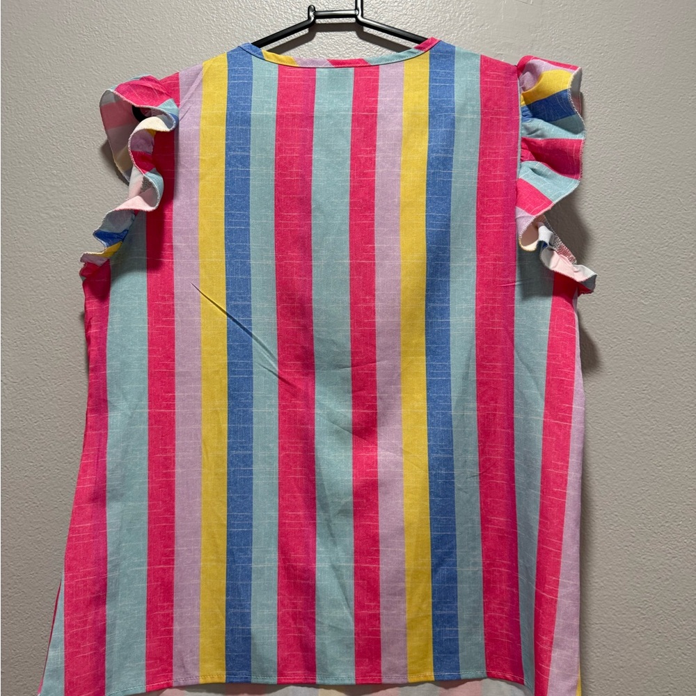 Striped Multicolor Ruffle Sleeve Top - Picture 3 of 3